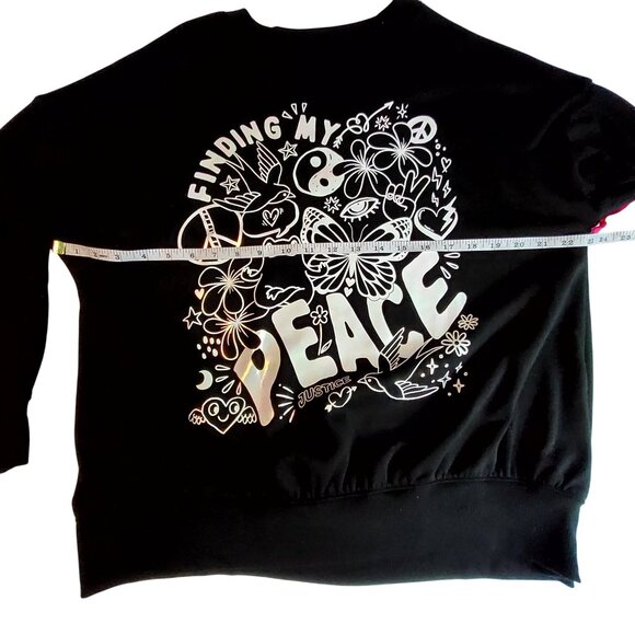 Justice Girls Black "Finding My Peace" Graphic  crewneck sweatshirtTop XL 16/18 - Picture 4 of 9